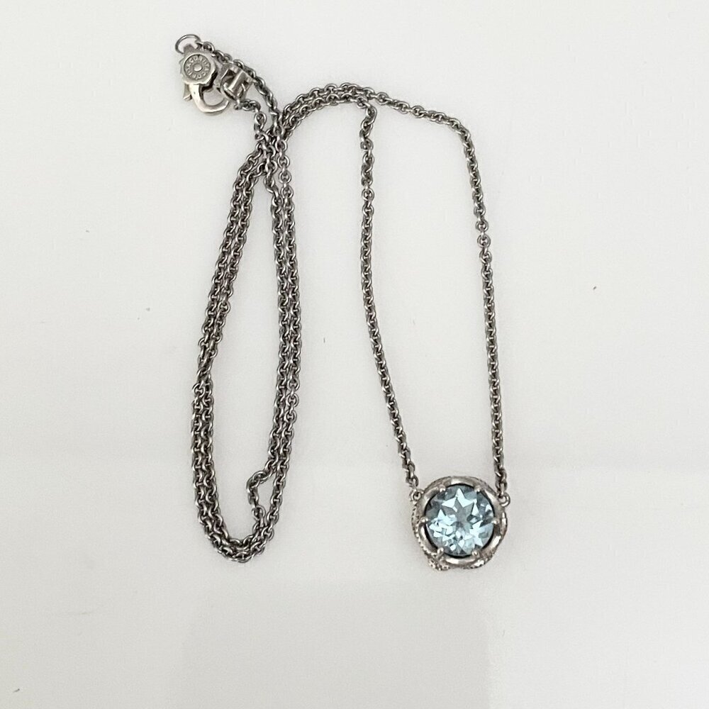 Tacori Sterling Crescent Crown 2CT Swiss Blue Topaz 18K Pendant Necklace 17" - Picture 7 of 7